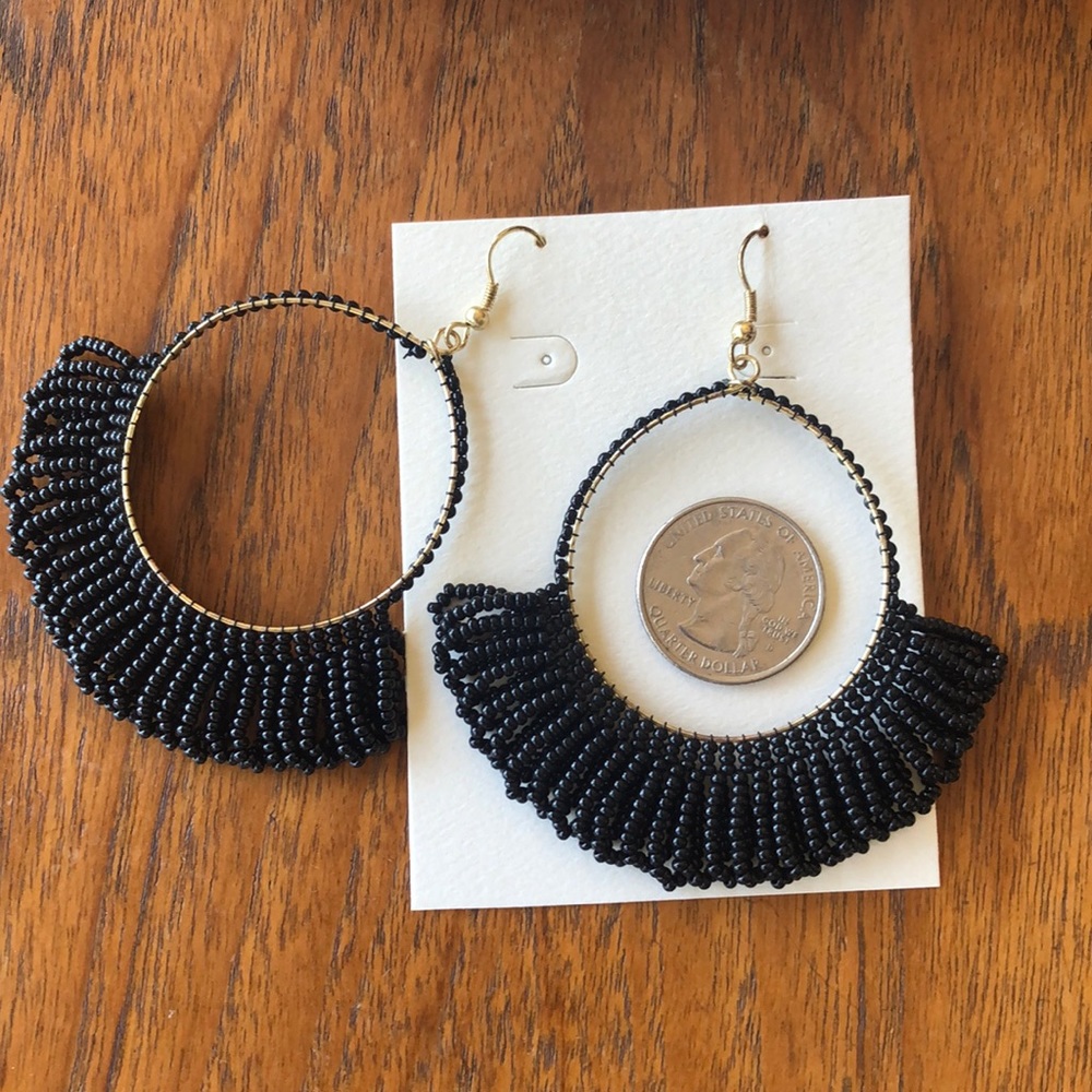 Black beaded dangling earring